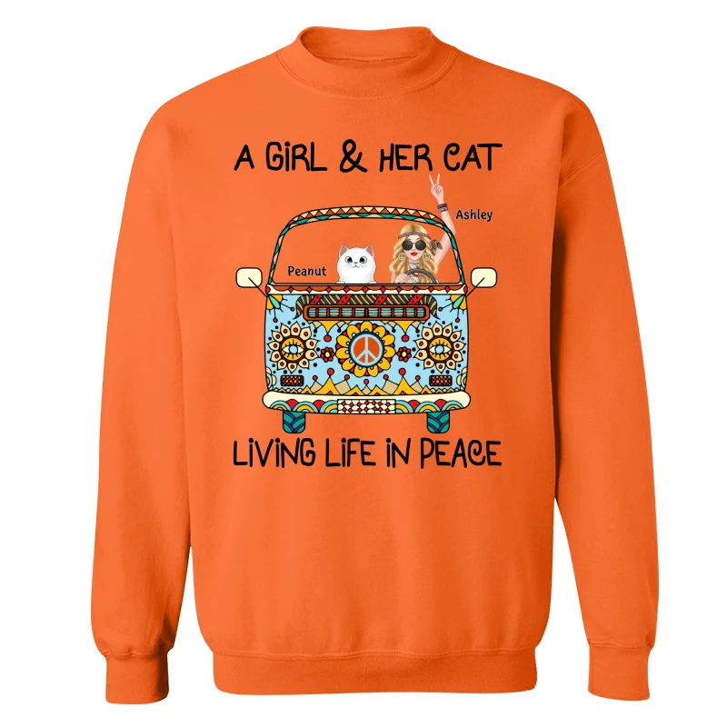 Girl & Fluffy Cats Living Life In Peace Bohemian Hippie Personalized Shirt - Image 19