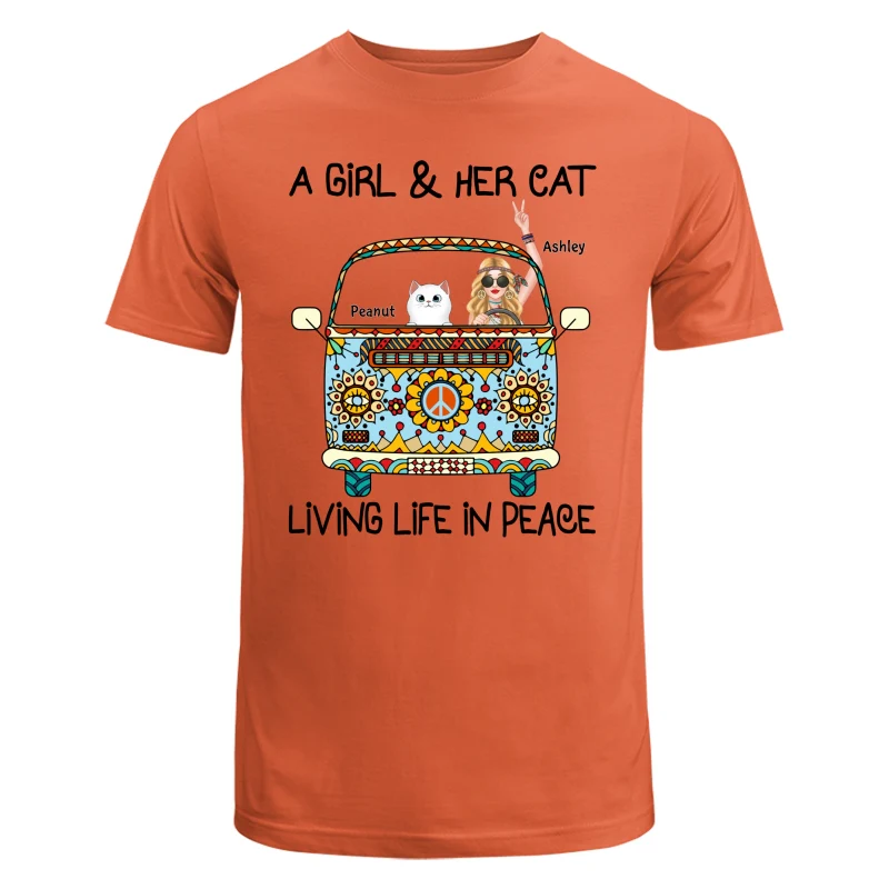 Girl & Fluffy Cats Living Life In Peace Bohemian Hippie Personalized Shirt - Image 5
