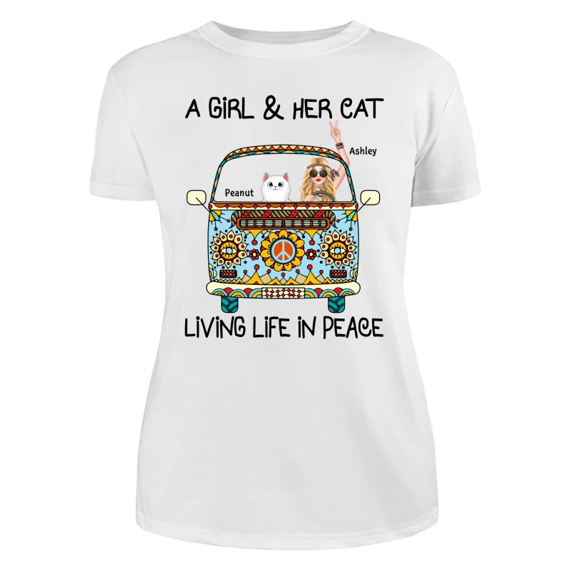 Girl & Fluffy Cats Living Life In Peace Bohemian Hippie Personalized Shirt - Image 6