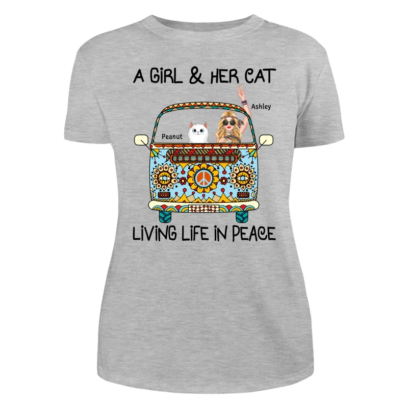 Girl & Fluffy Cats Living Life In Peace Bohemian Hippie Personalized Shirt - Image 7