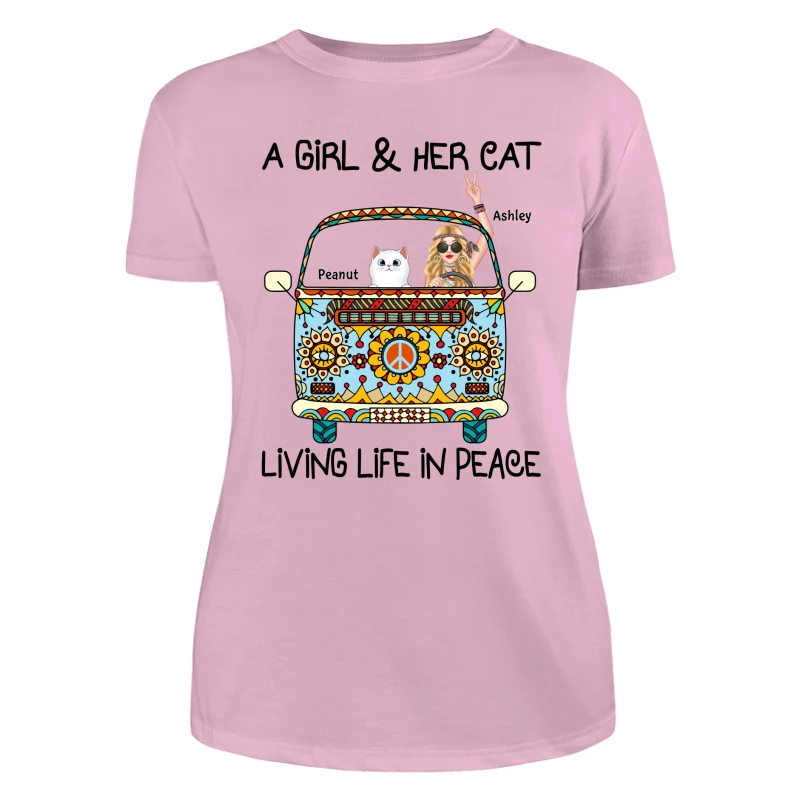 Girl & Fluffy Cats Living Life In Peace Bohemian Hippie Personalized Shirt - Image 8