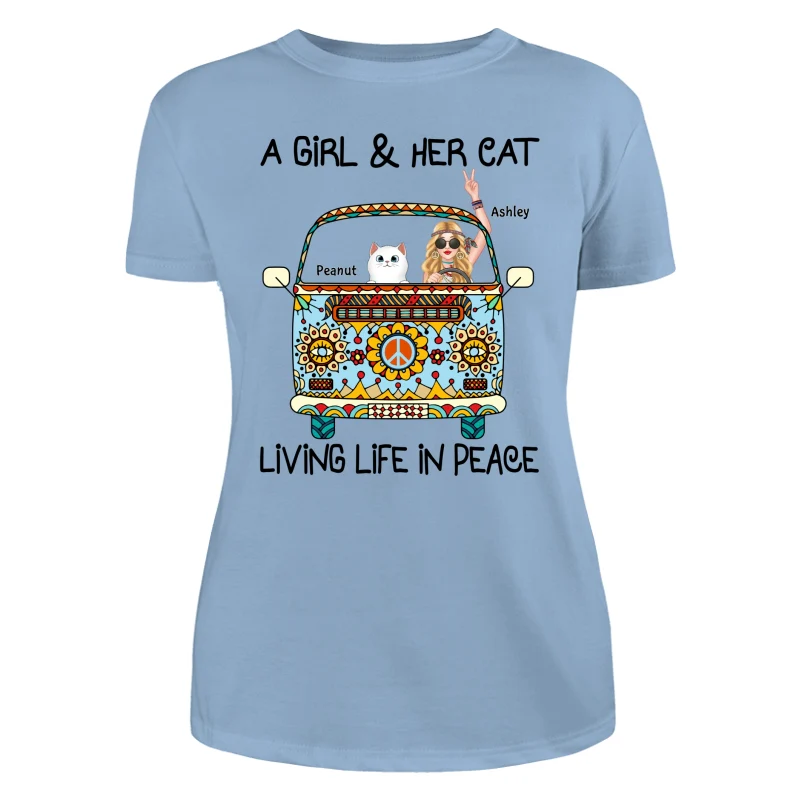 Girl & Fluffy Cats Living Life In Peace Bohemian Hippie Personalized Shirt - Image 9