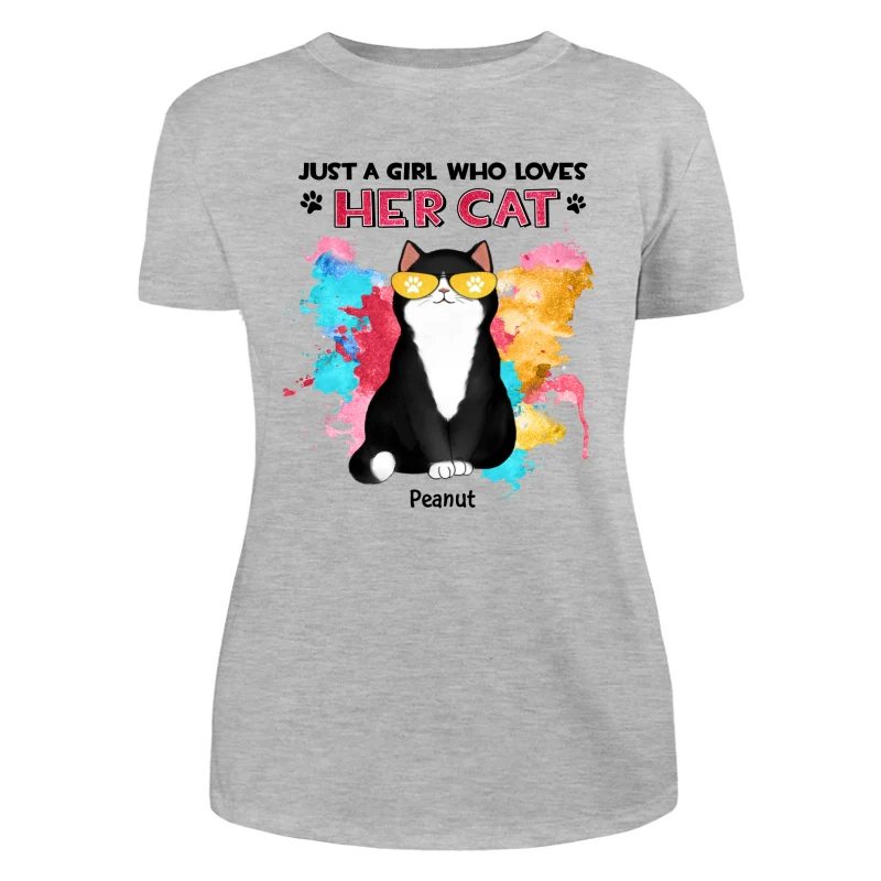 Girl Loves Her Cats Watercolor Texture Cat Mom Personalized Shirt - Image 10