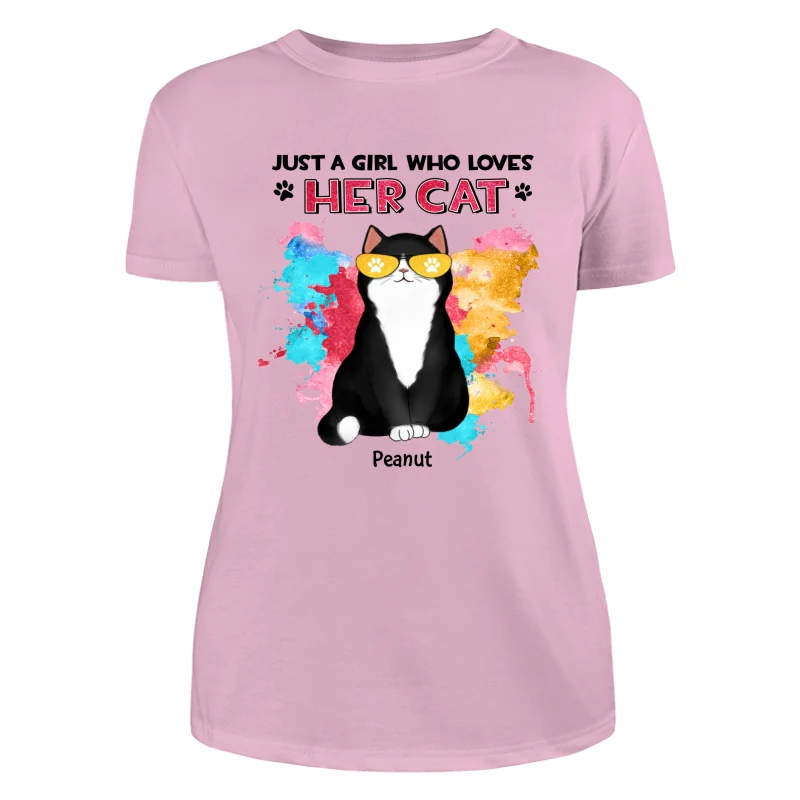 Girl Loves Her Cats Watercolor Texture Cat Mom Personalized Shirt - Image 11
