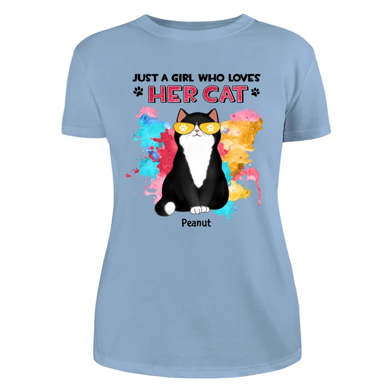 Girl Loves Her Cats Watercolor Texture Cat Mom Personalized Shirt - Image 12