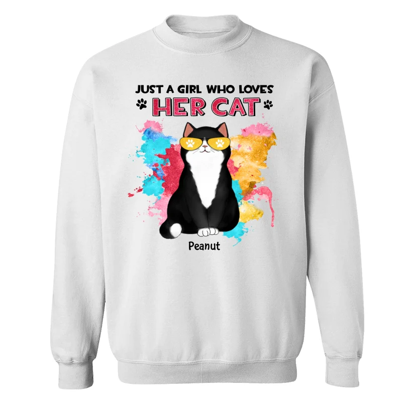 Girl Loves Her Cats Watercolor Texture Cat Mom Personalized Shirt - Image 17