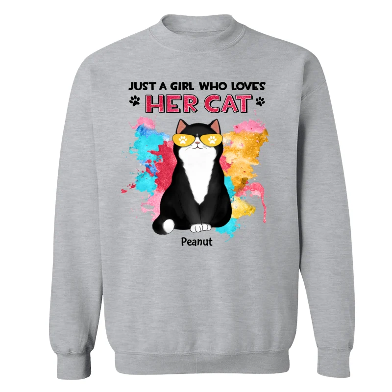 Girl Loves Her Cats Watercolor Texture Cat Mom Personalized Shirt - Image 18