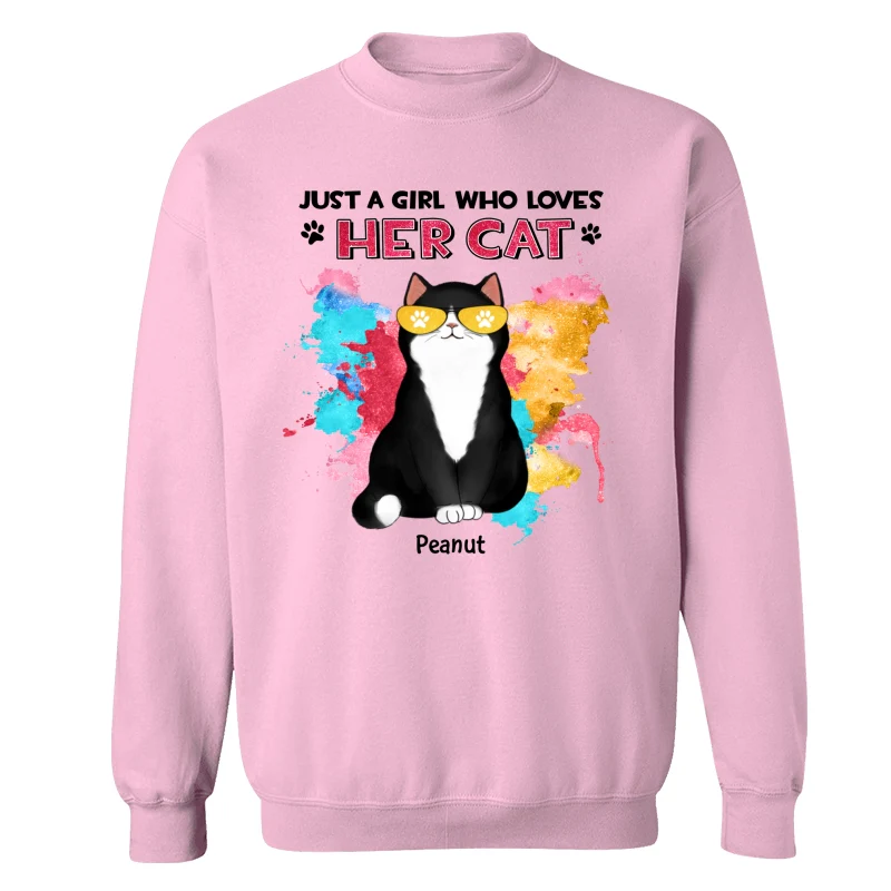 Girl Loves Her Cats Watercolor Texture Cat Mom Personalized Shirt - Image 19