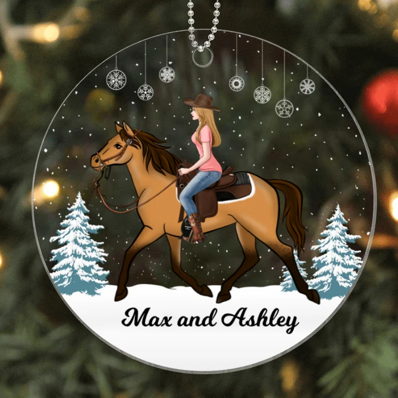 Girl Riding Horse In Snow Personalized Acrylic Ornament