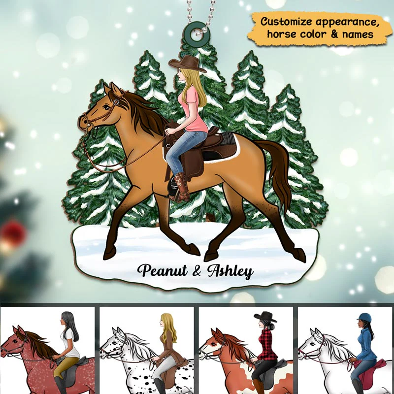 Girl Riding Horse Personalized Wooden Ornament - Image 2