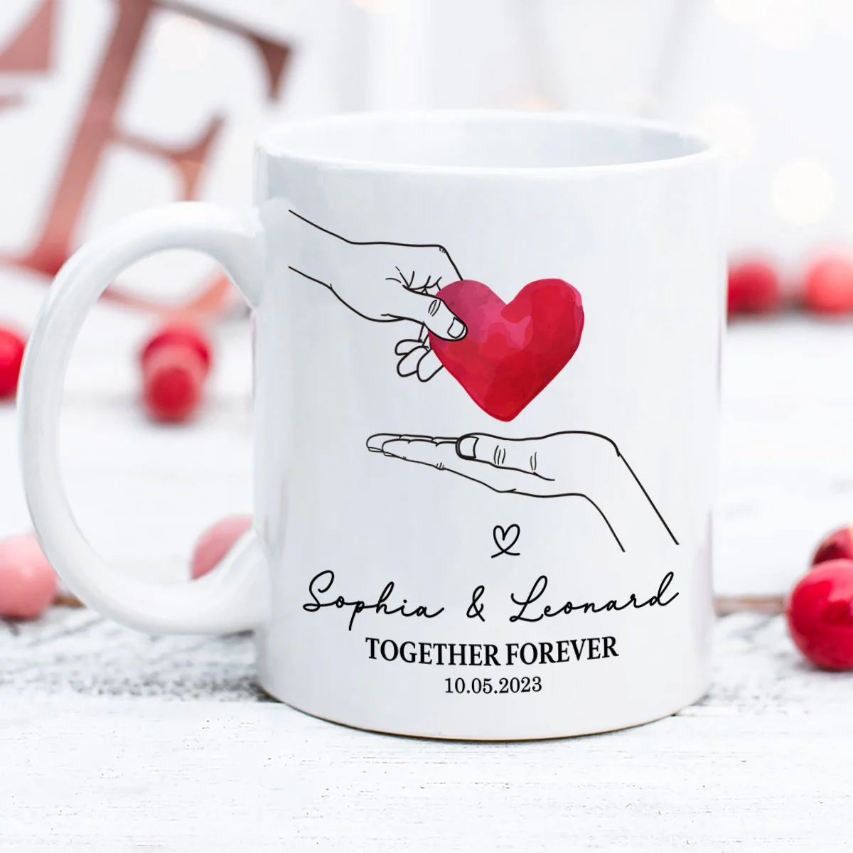Give You My Heart Couple Hands Personalized Mug, gift, Anniversary gift for Couples - Image 5