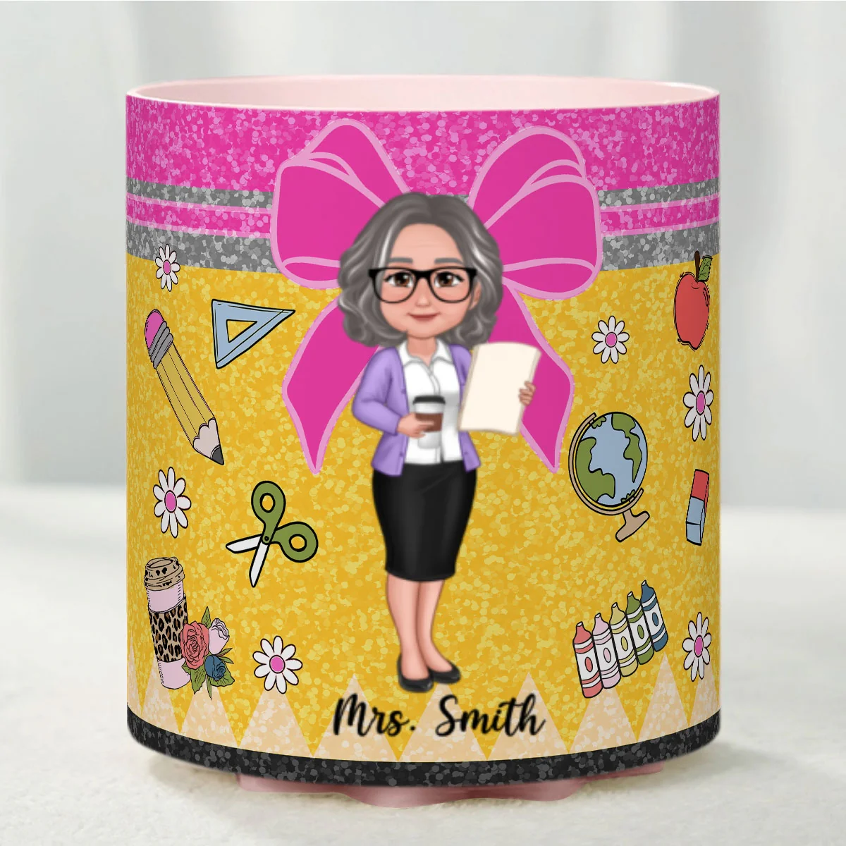 Glitter Coquette Pattern Personalized Rotating Pen Holder, Teacher Appreciation Gift, Back To School Gift - Image 12