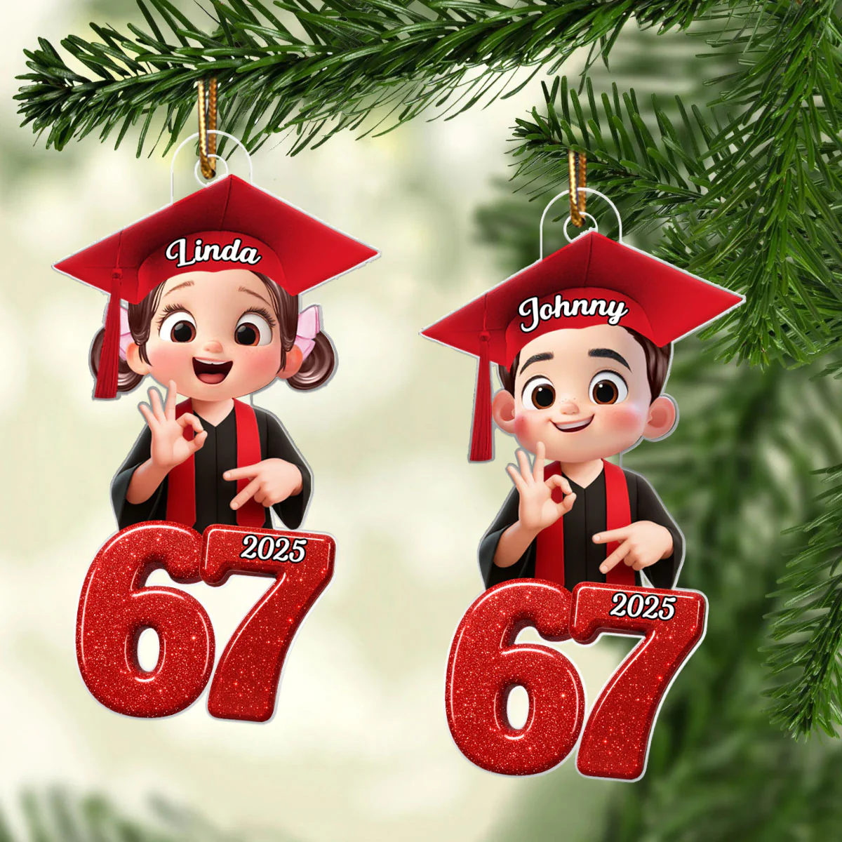 Glitter Pattern Senior Custom Six Seven 67 - Personalized Acrylic Ornament - Teen Slang Funny Tree Decor, Funny Teen Grandkid Gift