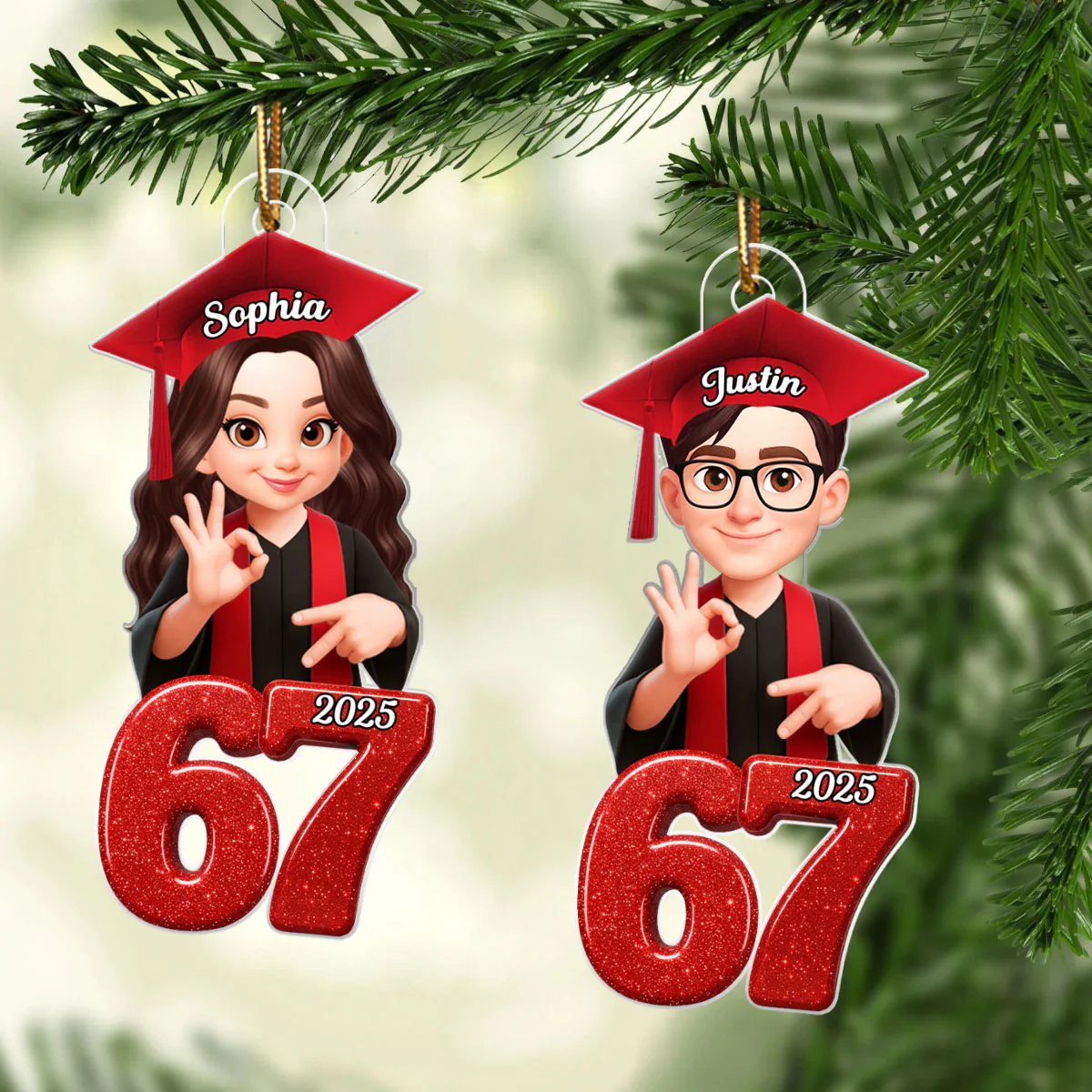 Glitter Pattern Senior Custom Six Seven 67 - Personalized Acrylic Ornament - Teen Slang Funny Tree Decor, Funny Teen Grandkid Gift - Image 4