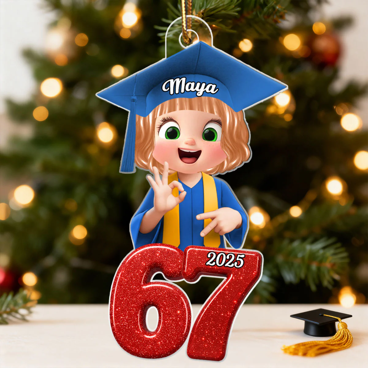 Glitter Pattern Senior Custom Six Seven 67 - Personalized Acrylic Ornament - Teen Slang Funny Tree Decor, Funny Teen Grandkid Gift - Image 6