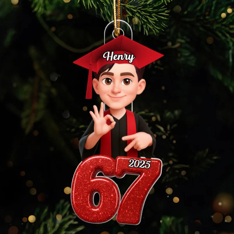 Glitter Pattern Senior Custom Six Seven 67 - Personalized Acrylic Ornament - Teen Slang Funny Tree Decor, Funny Teen Grandkid Gift - Image 8
