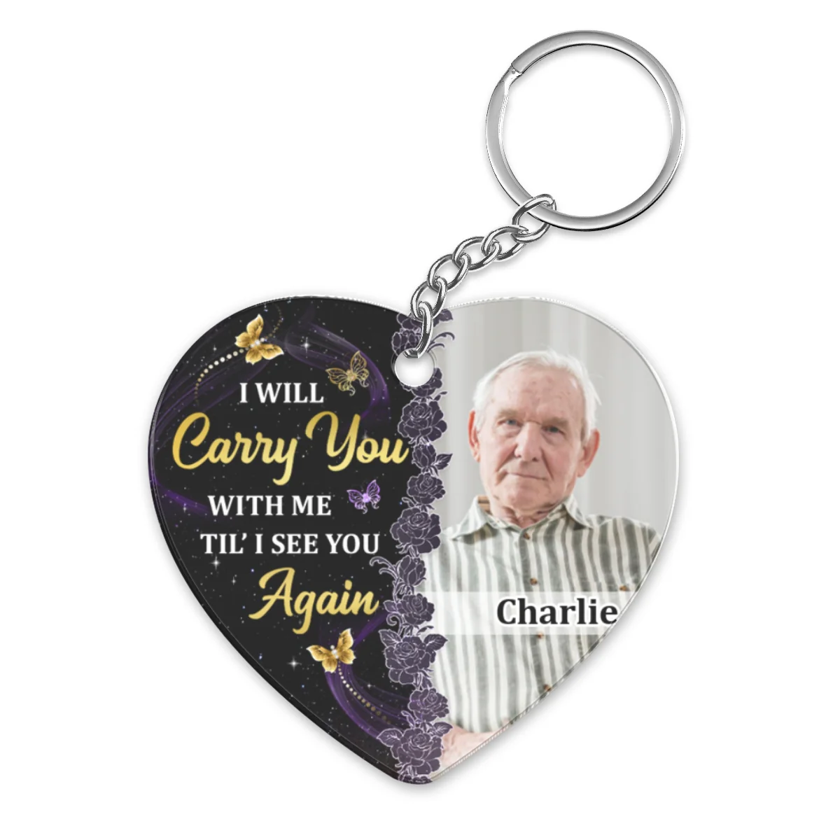 Glow Butterflies Family Memorial Remembrance Keepsake Photo Inserted Personalized Acrylic Keychain - Image 4