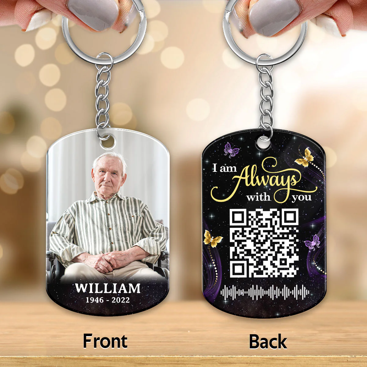 Glow Butterflies Photo Inserted Family Memorial Remembrance Keepsake Voice Message QR Code Personalized Acrylic Keychain - Image 3