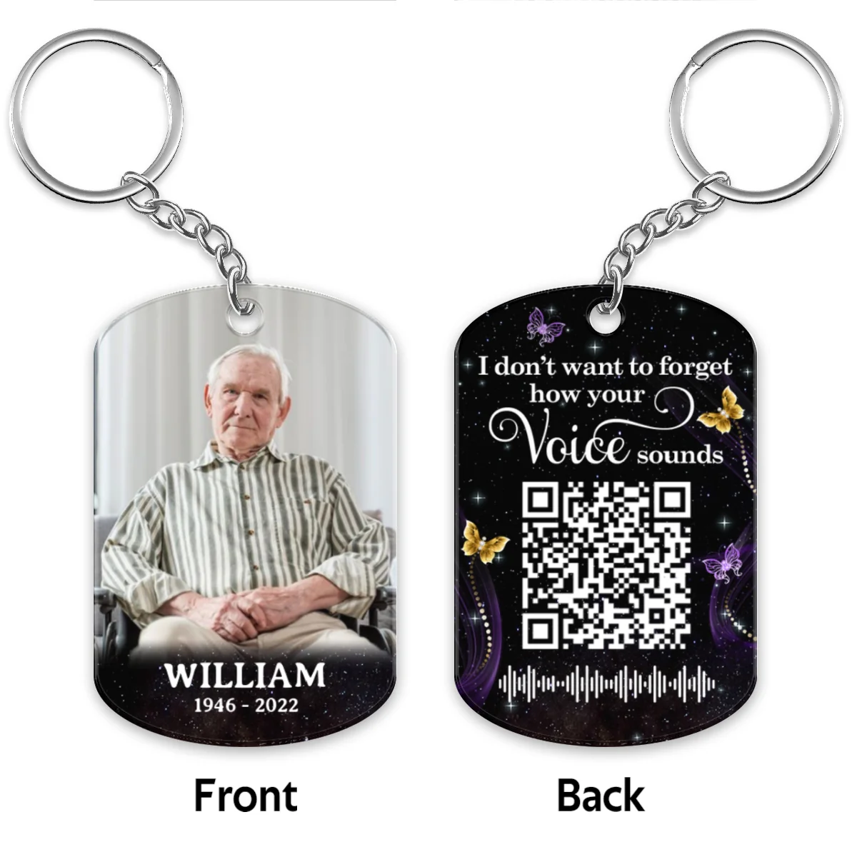Glow Butterflies Photo Inserted Family Memorial Remembrance Keepsake Voice Message QR Code Personalized Acrylic Keychain - Image 4