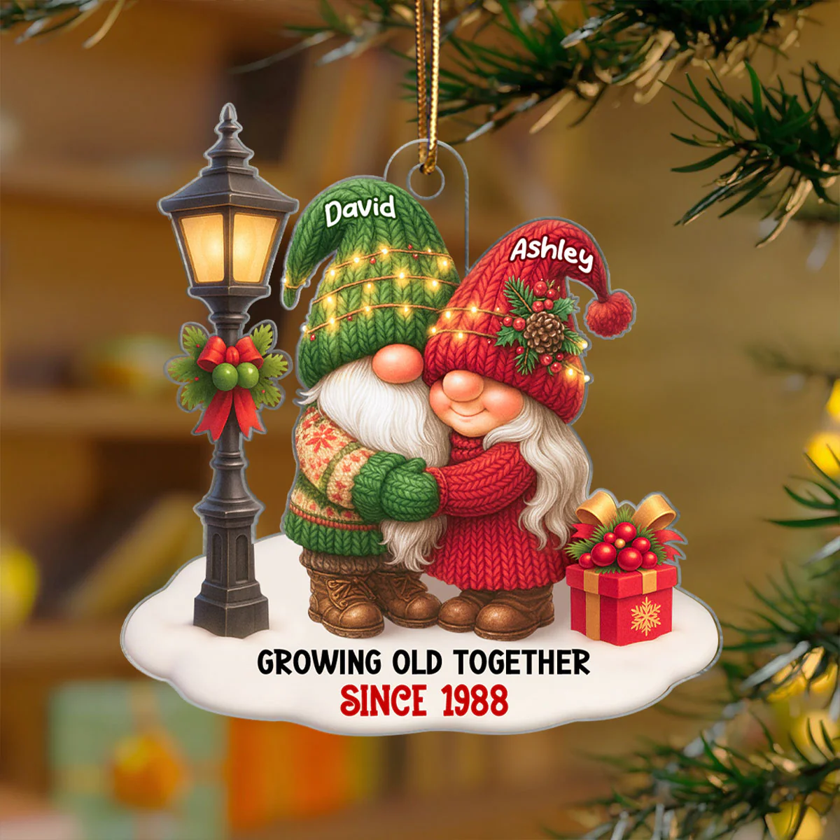 Gnome Christmas Couple Growing Old Together - Personalized Acrylic Ornament - Gift for Him, Gift for Her - Image 5