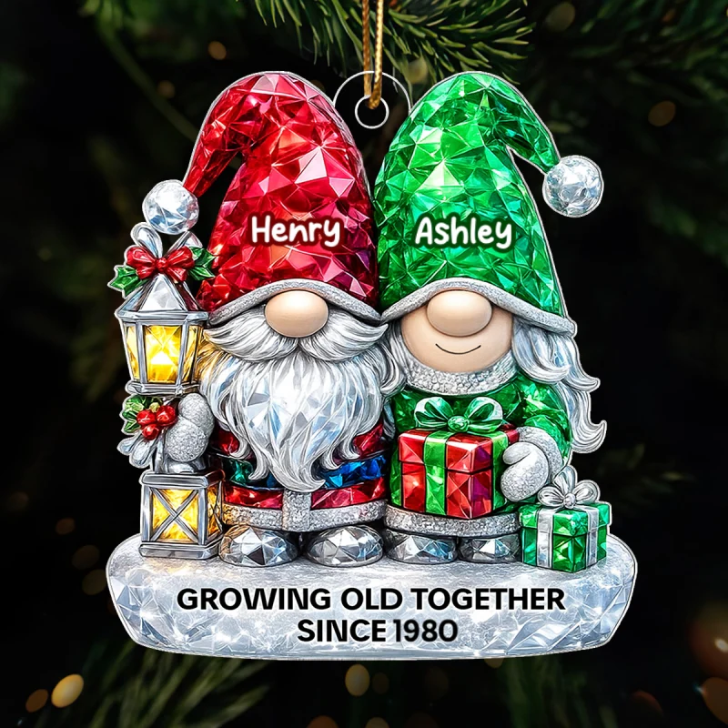 Gnome Couple 3D Crystal Effect - Personalized Acrylic Ornament - Christmas Gift for Couple - Image 10