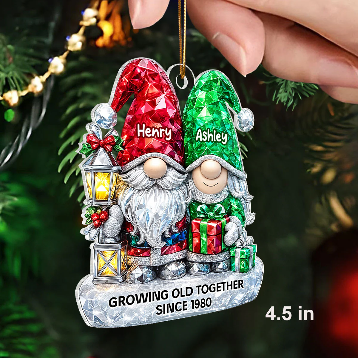 Gnome Couple 3D Crystal Effect - Personalized Acrylic Ornament - Christmas Gift for Couple - Image 2