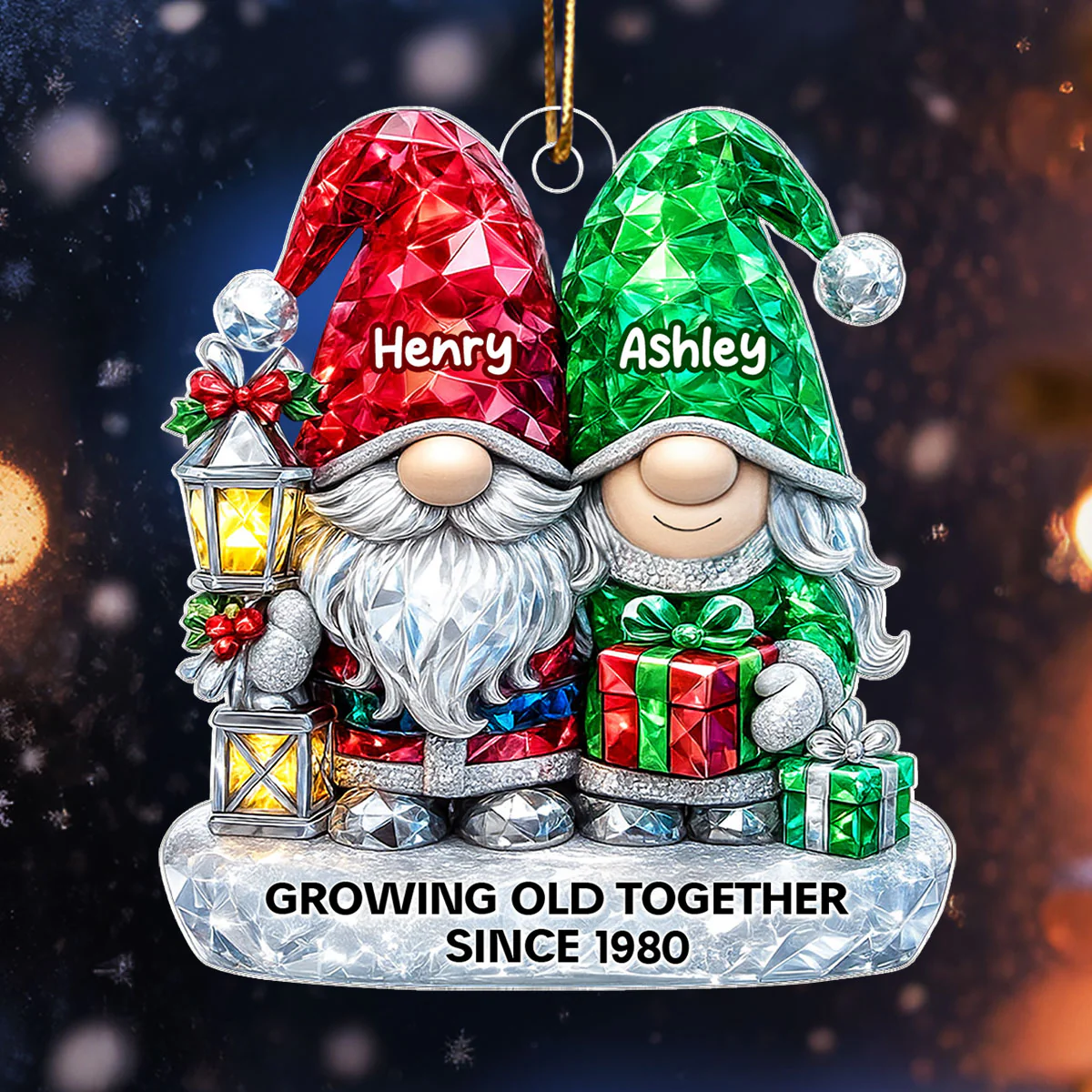 Gnome Couple 3D Crystal Effect - Personalized Acrylic Ornament - Christmas Gift for Couple - Image 3