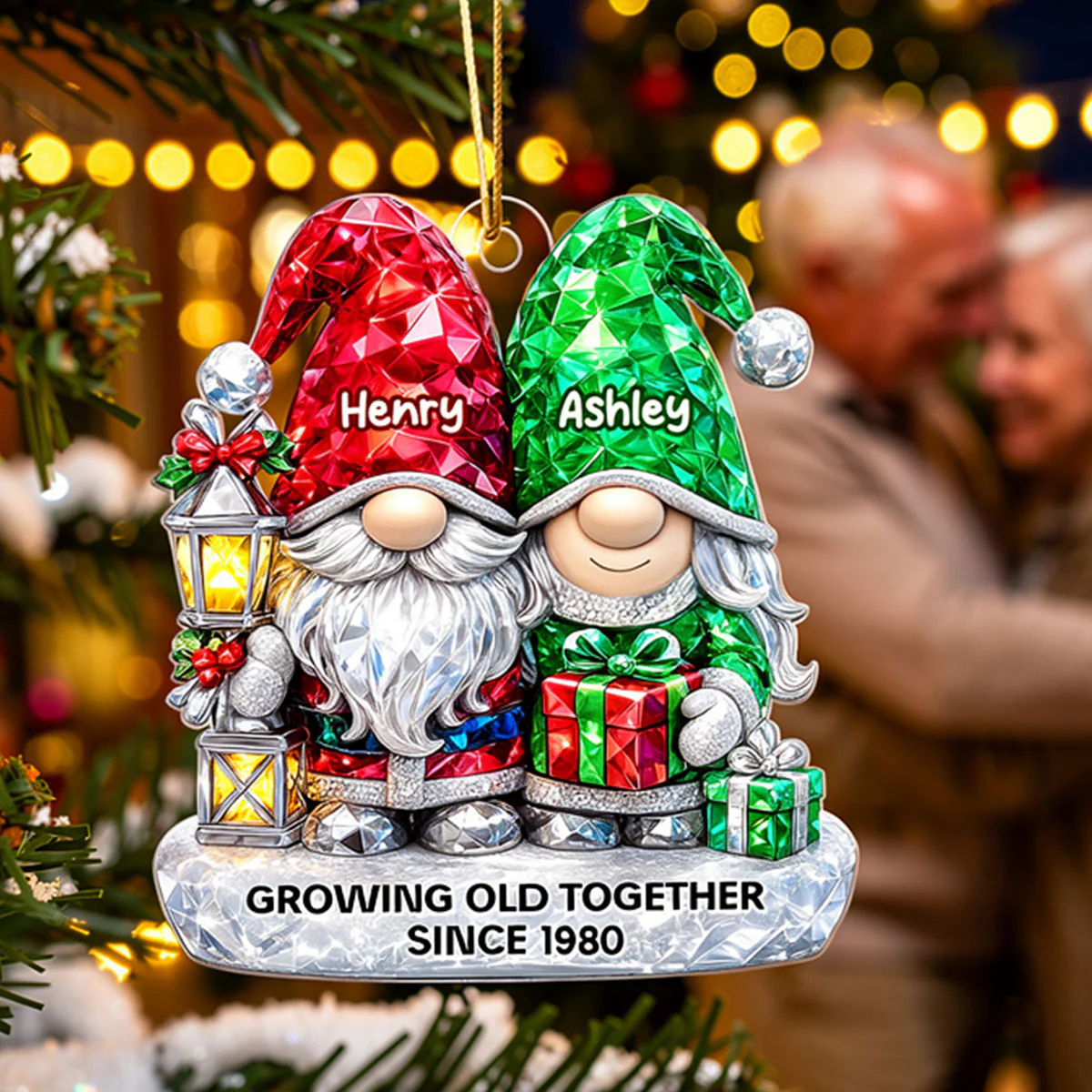 Gnome Couple 3D Crystal Effect - Personalized Acrylic Ornament - Christmas Gift for Couple - Image 4