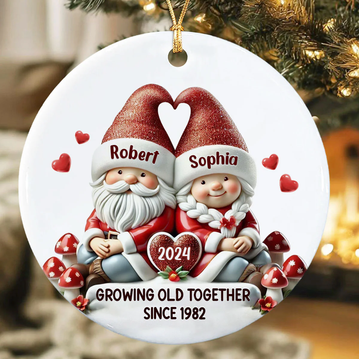 Gnome Couple Christmas Personalized Ceramic Ornament, Christmas Gift For Him, For Her, Husband, Wife - Image 4