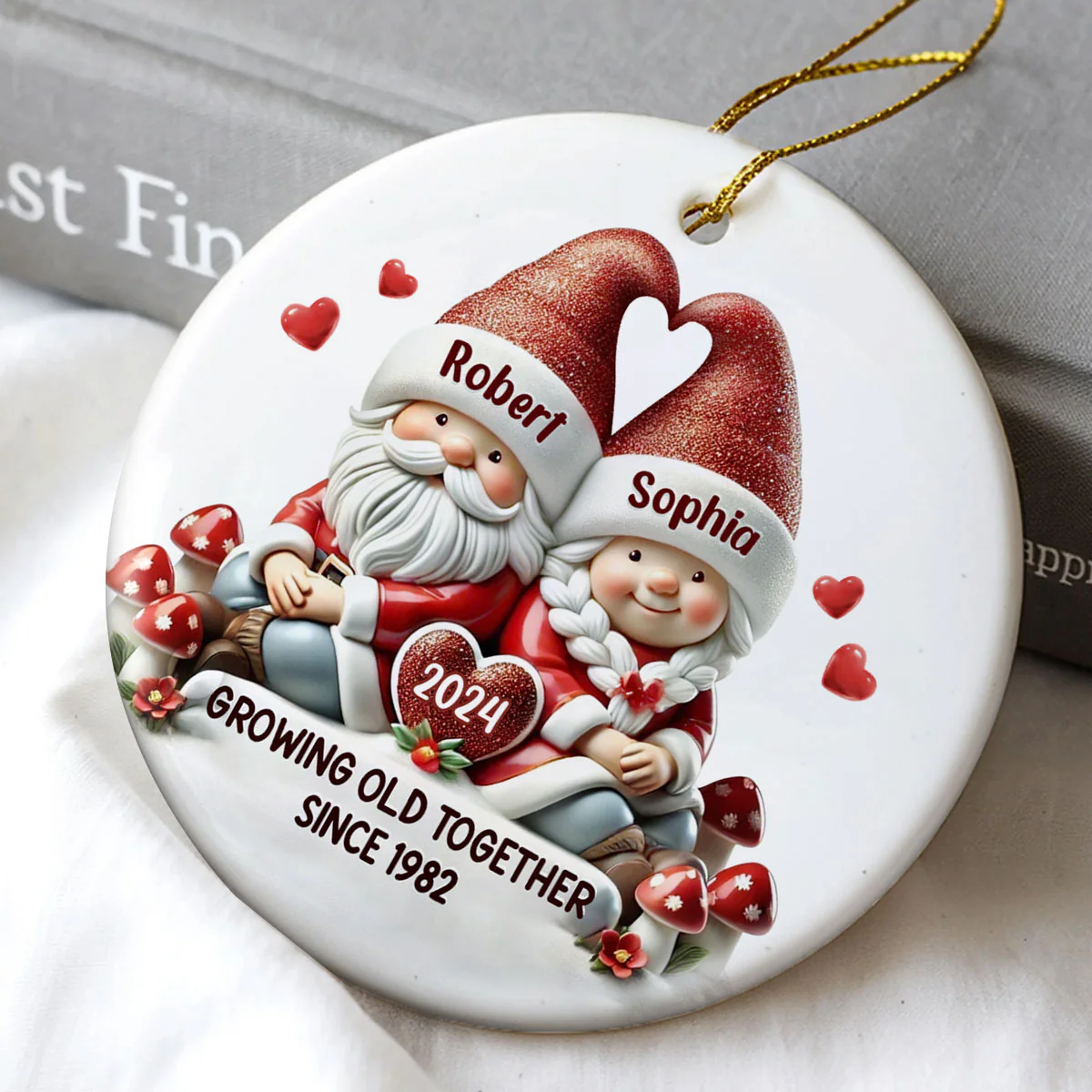 Gnome Couple Christmas Personalized Ceramic Ornament, Christmas Gift For Him, For Her, Husband, Wife - Image 5