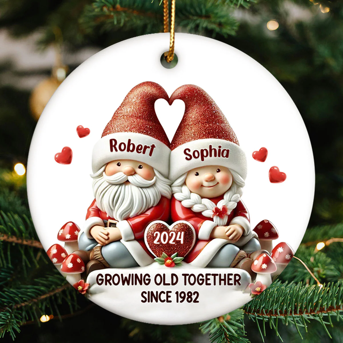Gnome Couple Christmas Personalized Ceramic Ornament, Christmas Gift For Him, For Her, Husband, Wife - Image 6