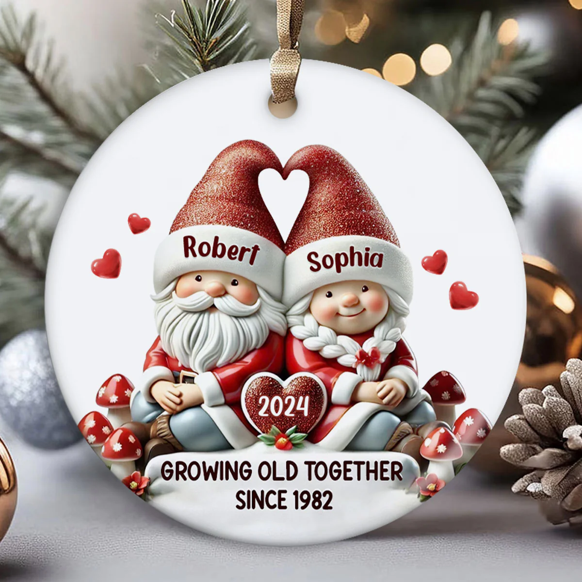 Gnome Couple Christmas Personalized Ceramic Ornament, Christmas Gift For Him, For Her, Husband, Wife - Image 7