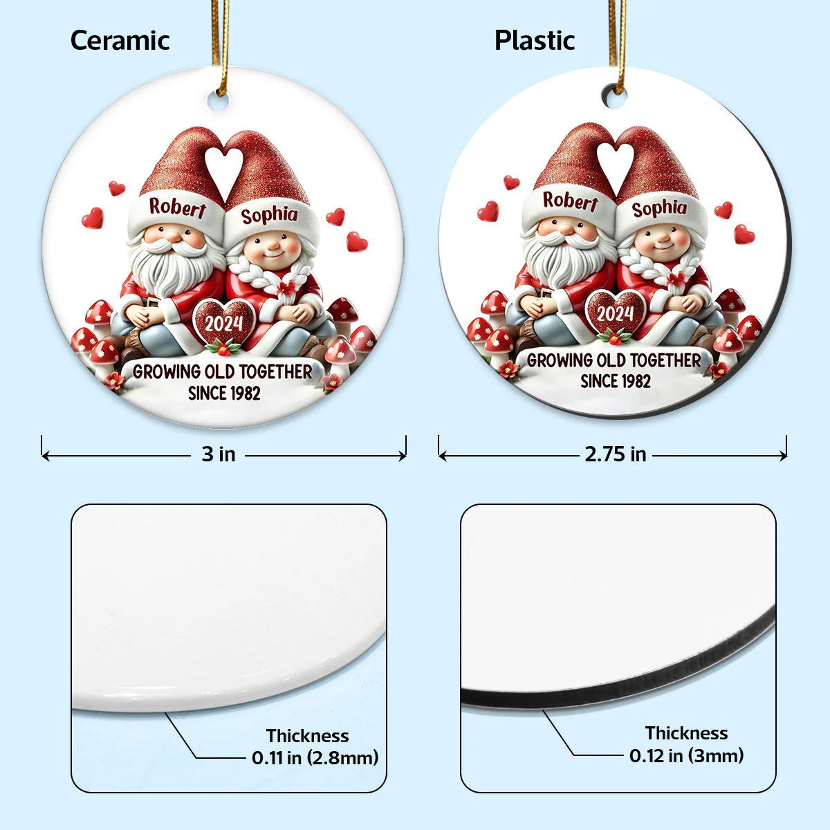 Gnome Couple Christmas Personalized Ceramic Ornament, Christmas Gift For Him, For Her, Husband, Wife - Image 8