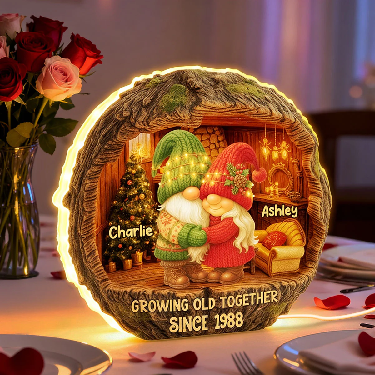 Gnome Couple Cozy Vibe - Personalized Light Box - Gift for Couple, for Her, for Him - Image 2