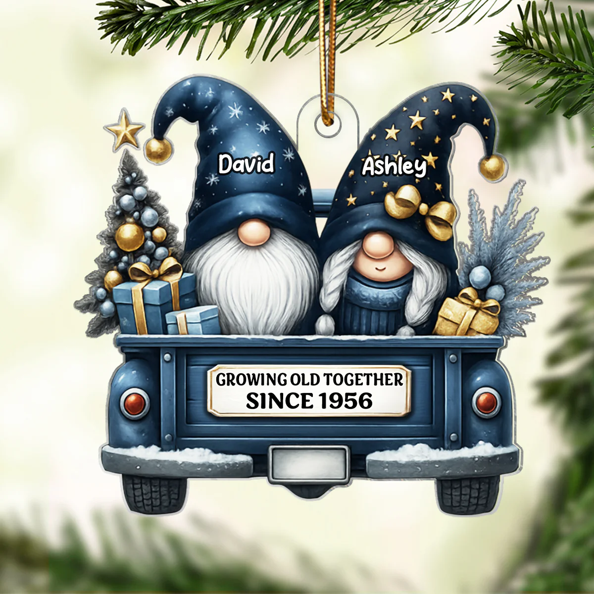 Gnome Couple Growing Old Together - Personalized Acrylic Ornament - Heartfelt Gift For Couple, For Him, For Her, Husband, Wife - Image 2
