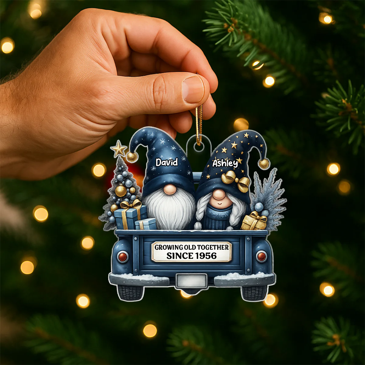 Gnome Couple Growing Old Together - Personalized Acrylic Ornament - Heartfelt Gift For Couple, For Him, For Her, Husband, Wife - Image 3