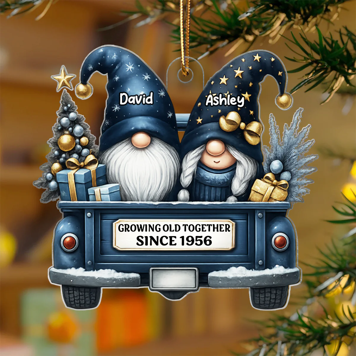 Gnome Couple Growing Old Together - Personalized Acrylic Ornament - Heartfelt Gift For Couple, For Him, For Her, Husband, Wife - Image 9