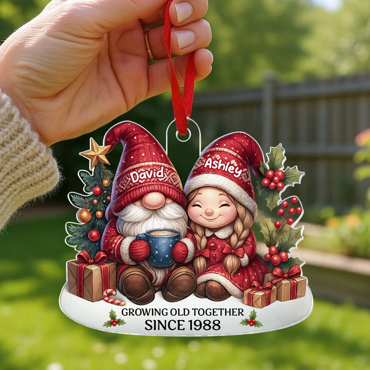 Gnome Couple Growing Old Together Personalized Acrylic Ornament, 3D Effect Ornament for Couples - Image 5