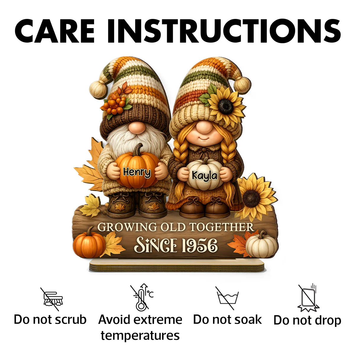 Gnome Couple Growing Old Together Personalized Standing Wooden Plaque, Fall Decor for Couple - Image 11