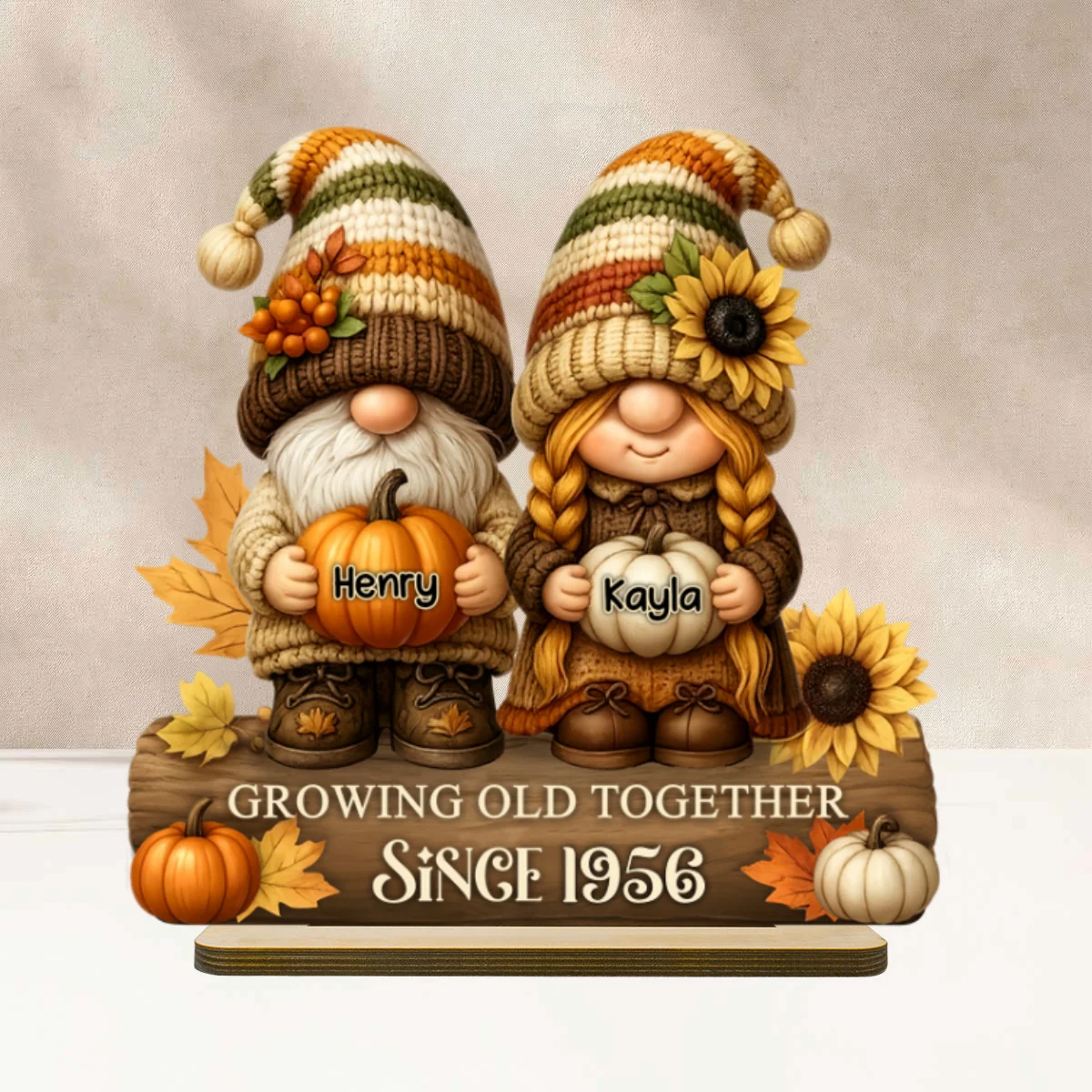 Gnome Couple Growing Old Together Personalized Standing Wooden Plaque, Fall Decor for Couple - Image 12