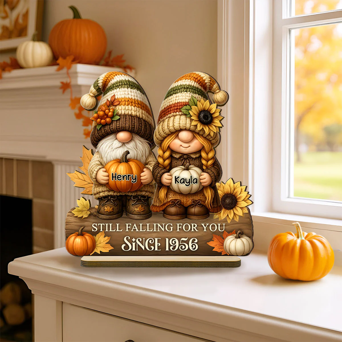 Gnome Couple Growing Old Together Personalized Standing Wooden Plaque, Fall Decor for Couple - Image 5