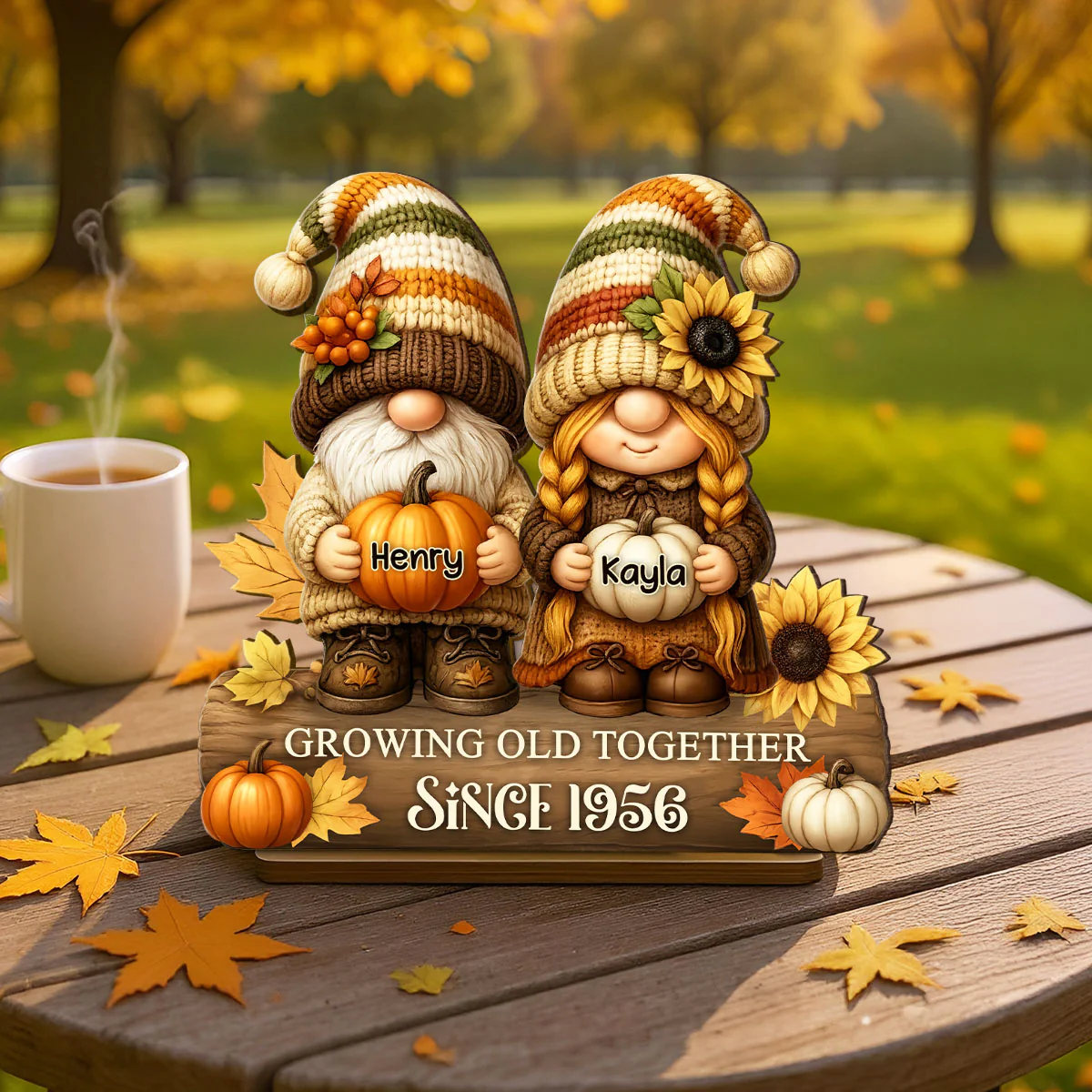 Gnome Couple Growing Old Together Personalized Standing Wooden Plaque, Fall Decor for Couple - Image 6