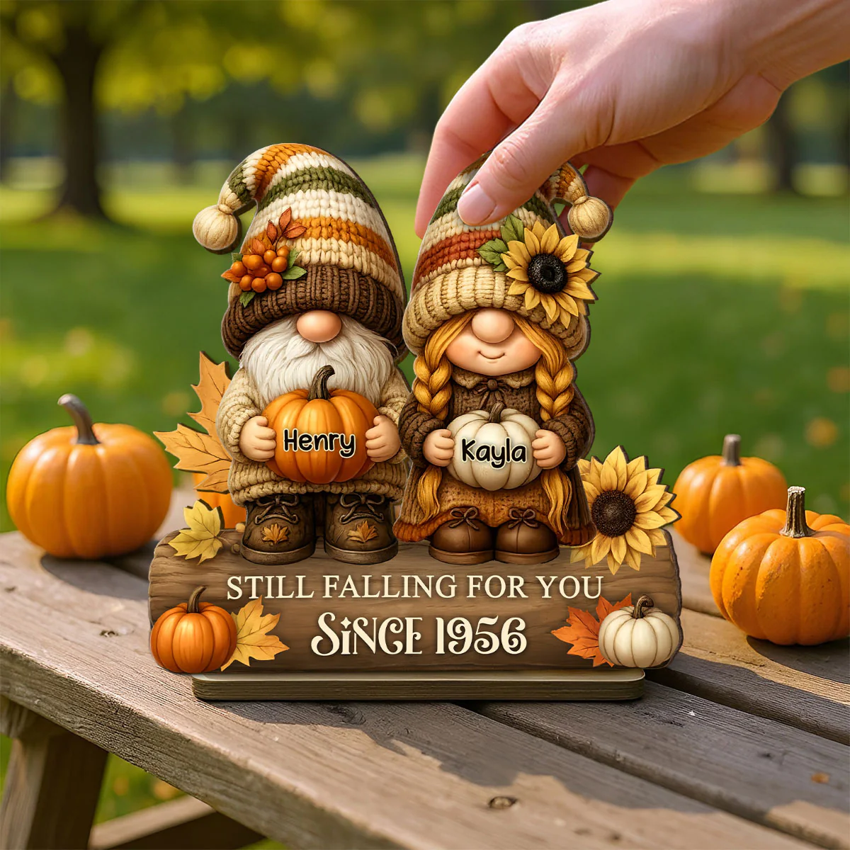 Gnome Couple Growing Old Together Personalized Standing Wooden Plaque, Fall Decor for Couple - Image 7