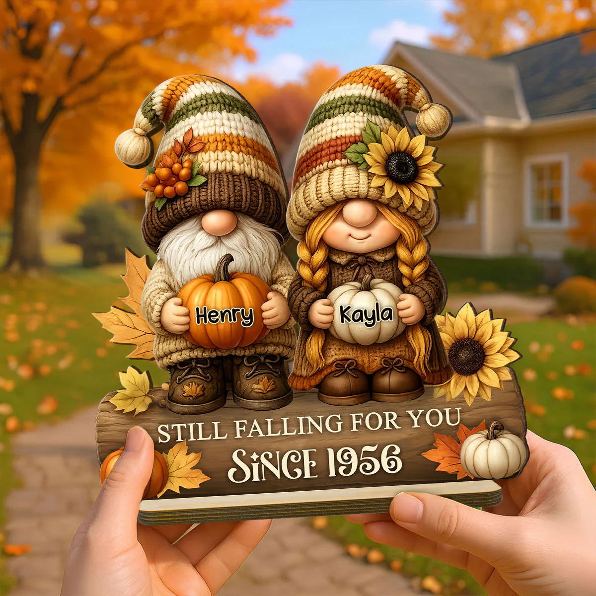 Gnome Couple Growing Old Together Personalized Standing Wooden Plaque, Fall Decor for Couple - Image 9