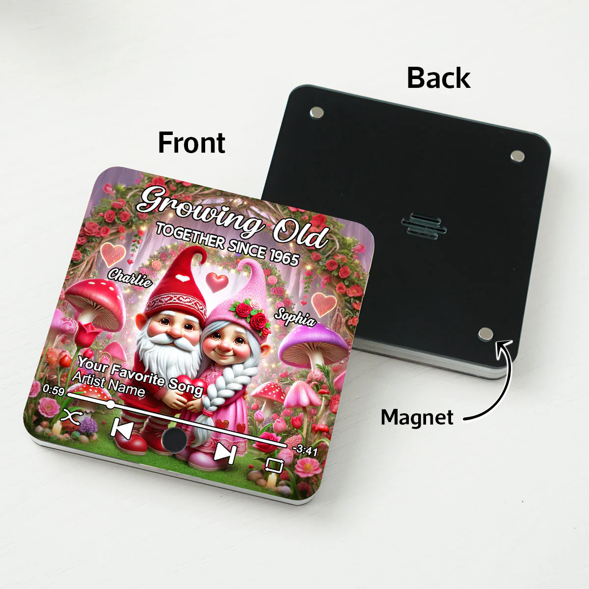 Gnome Couple Personalized Music Fridge Magnet, Heartfelt Gift For Couple, For Him, For Her, Boyfriend, Girlfriend, Husband, Wife - Image 4
