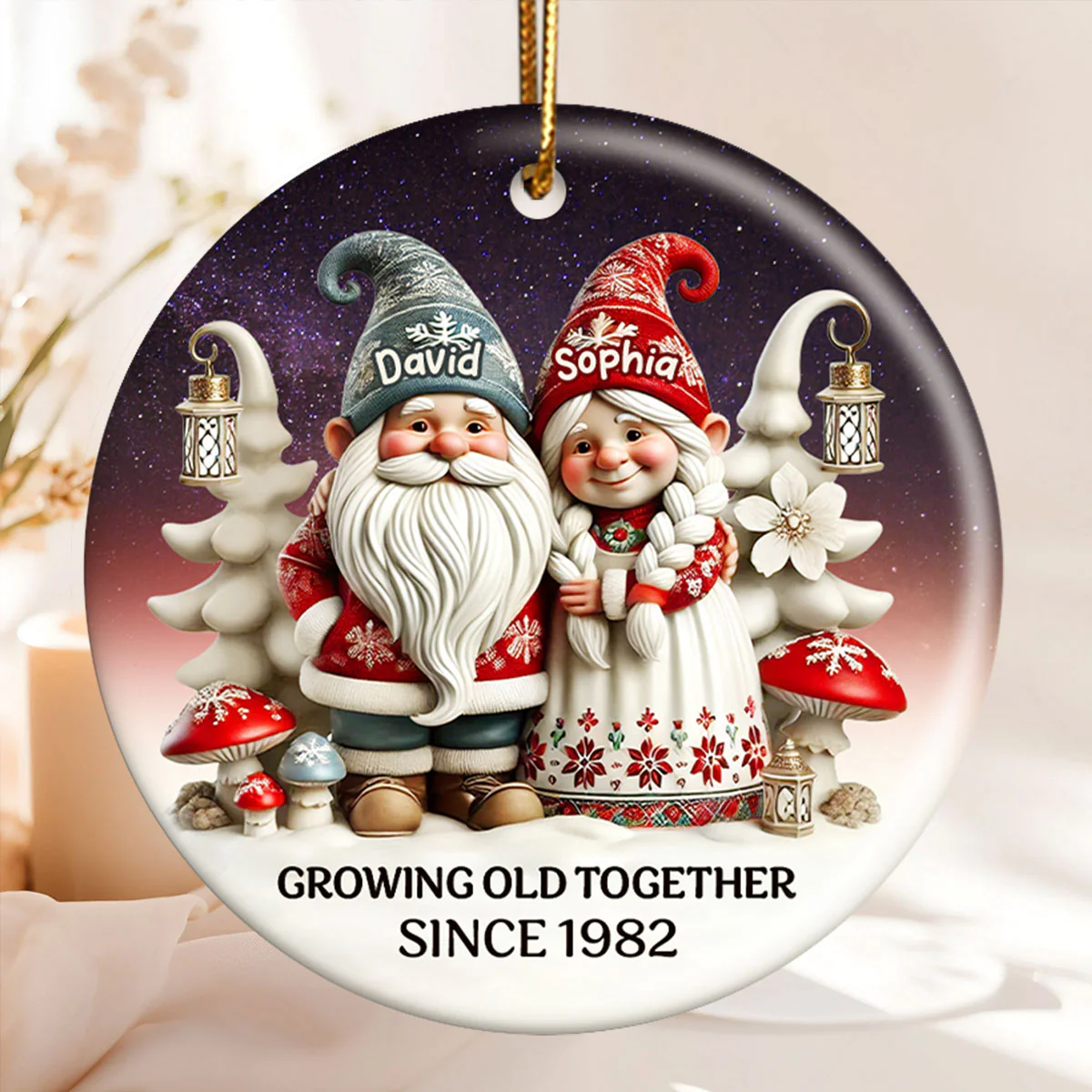 Gnome Couple Together Christmas Personalized Ceramic Ornament, Christmas Gift For Him, For Her, Husband, Wife - Image 4