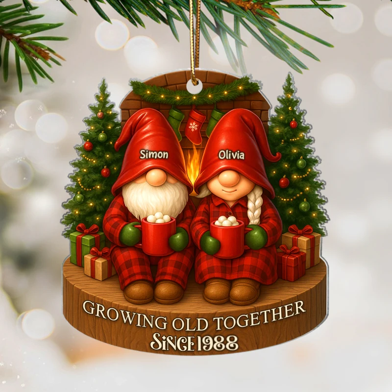 Gnome Couple With Hot Cocoa - Personalized Acrylic Ornament - Special Christmas Gift For Grandma, Grandpa, For Her, For Him - Image 9