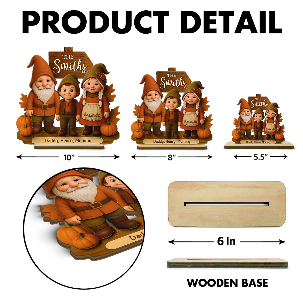 Gnome Family Fall Season Personalized 2-Layer Standing Wooden Plaque - Image 8