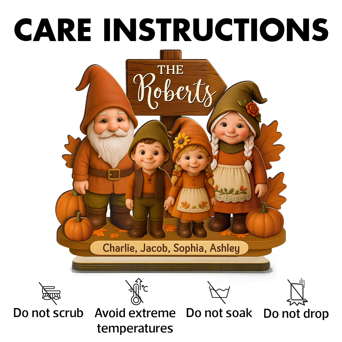 Gnome Family Fall Season Personalized 2-Layer Standing Wooden Plaque - Image 9