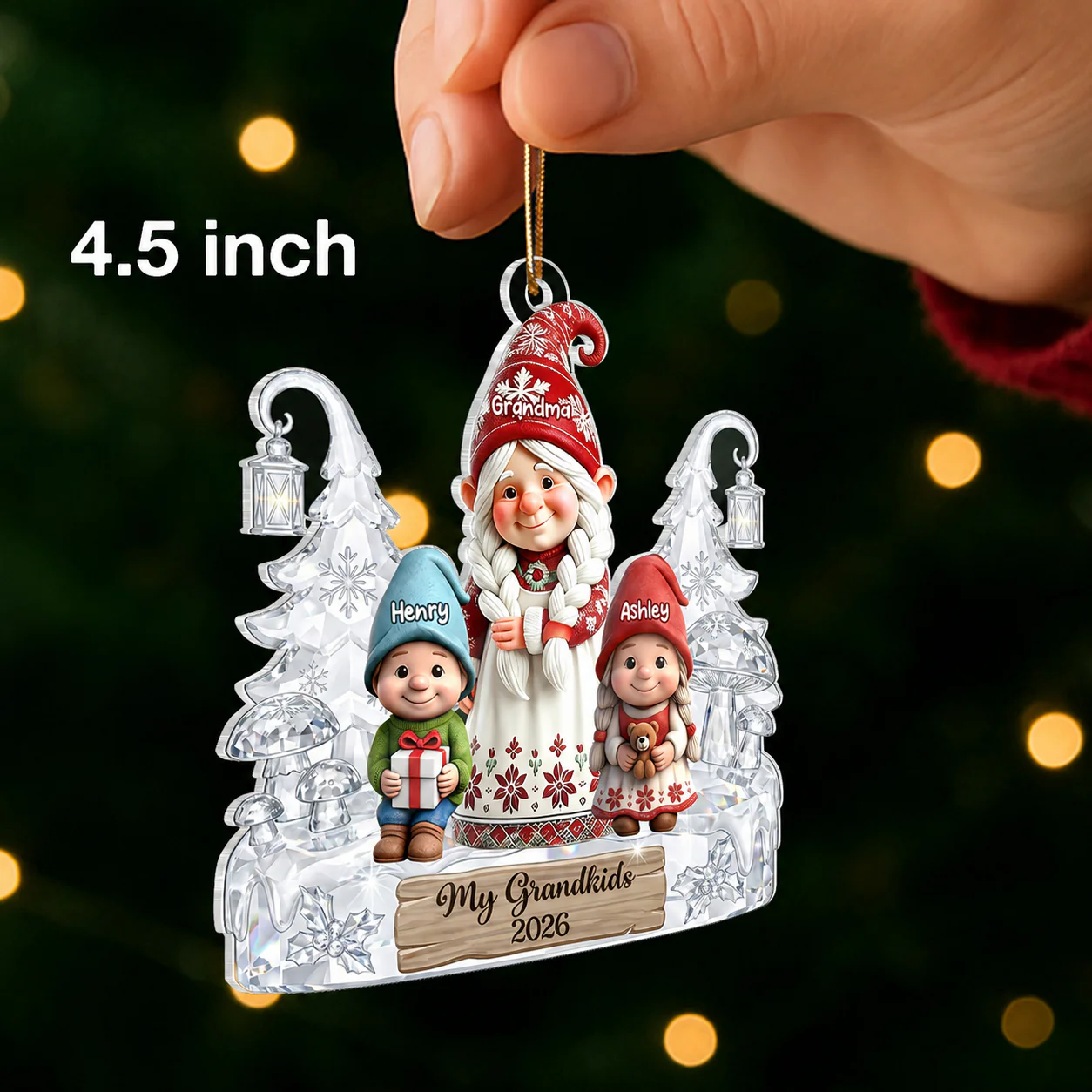 Gnome Grandma And Grandkids Pattern Crystal - Personalized Acrylic Ornament - Heartwarming Christmas Gift For Grandma, Family - Image 2